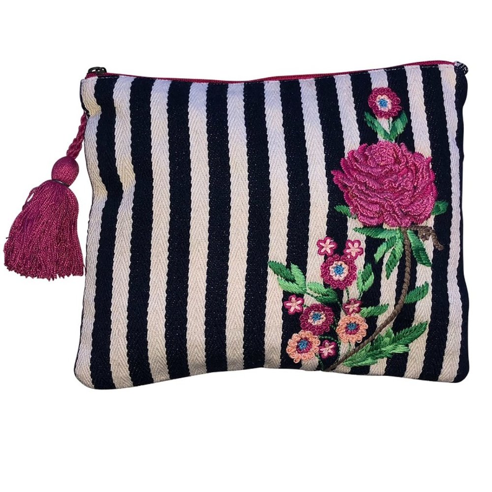 Chloe & Lex Striped Embroidered Clutch/Pouch Handbag